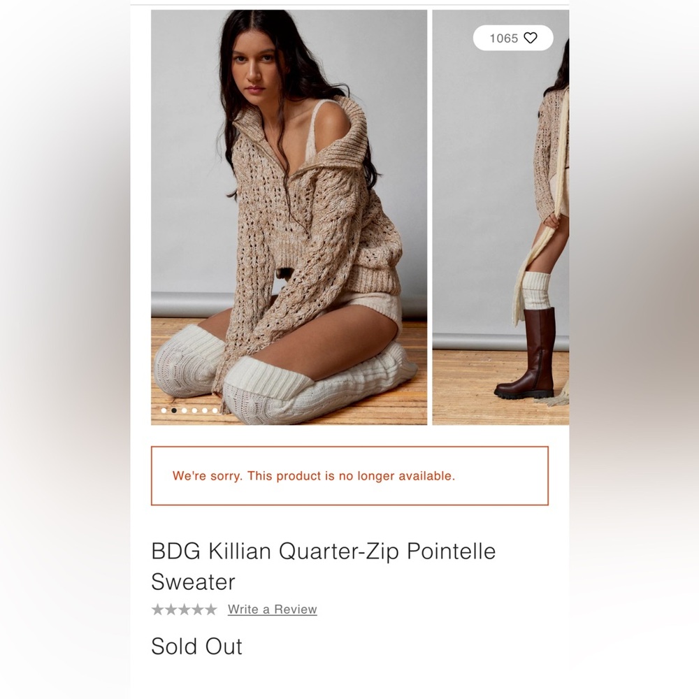 BDG Urban Outfitters Killian Quarter-Zip Pointelle Sweater NWOT - Picture 3 of 15